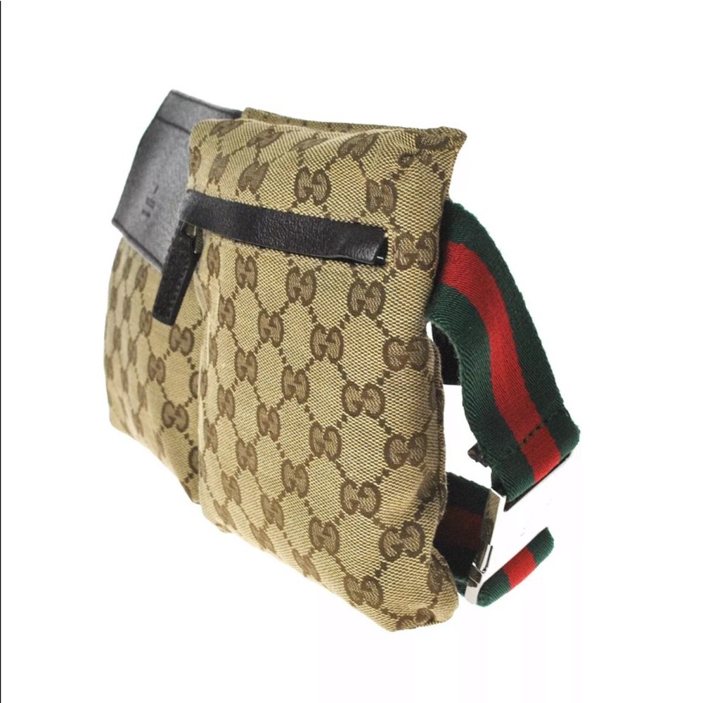Gucci Beige GG Supreme Dual-Pocket Crossbody with Green and Red Web Strap - Picture 4 of 13